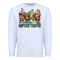 White moody before coffee longhaired cow coffee Premium Sweatshirt - Jasminsmagicworld