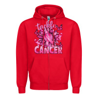 Red Tackle Cancer with Sunflower Zipper Hoodie - texasbilliewilder