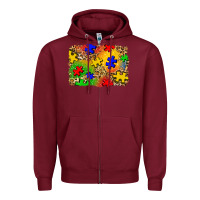 Burgundy autism background Zipper Hoodie - Zillion Design Studio