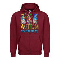 Burgundy autism awareness gnomes Zipper Hoodie - Zillion Design Studio