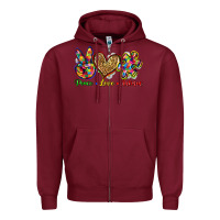 Burgundy peace love autism Zipper Hoodie - Zillion Design Studio