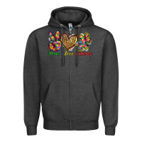Charcoal Heather peace love autism Zipper Hoodie - Zillion Design Studio