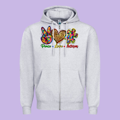 Peace Love Autism Zipper Hoodie Designed By Zillion Design Studio