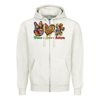 Oatmeal Heather peace love autism Zipper Hoodie - Zillion Design Studio