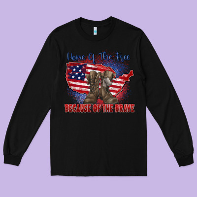 Home Of The Free Because Of The Brave Long Sleeve Tee Designed By Zillion Design Studio