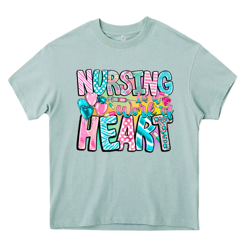 Nursing Is A Work Of Heart Heavy Core Tee by CowhideDigitalArt | Teevron