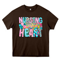 Chocolate Brown Nursing is a work of heart Heavy Core Tee - CowhideDigitalArt