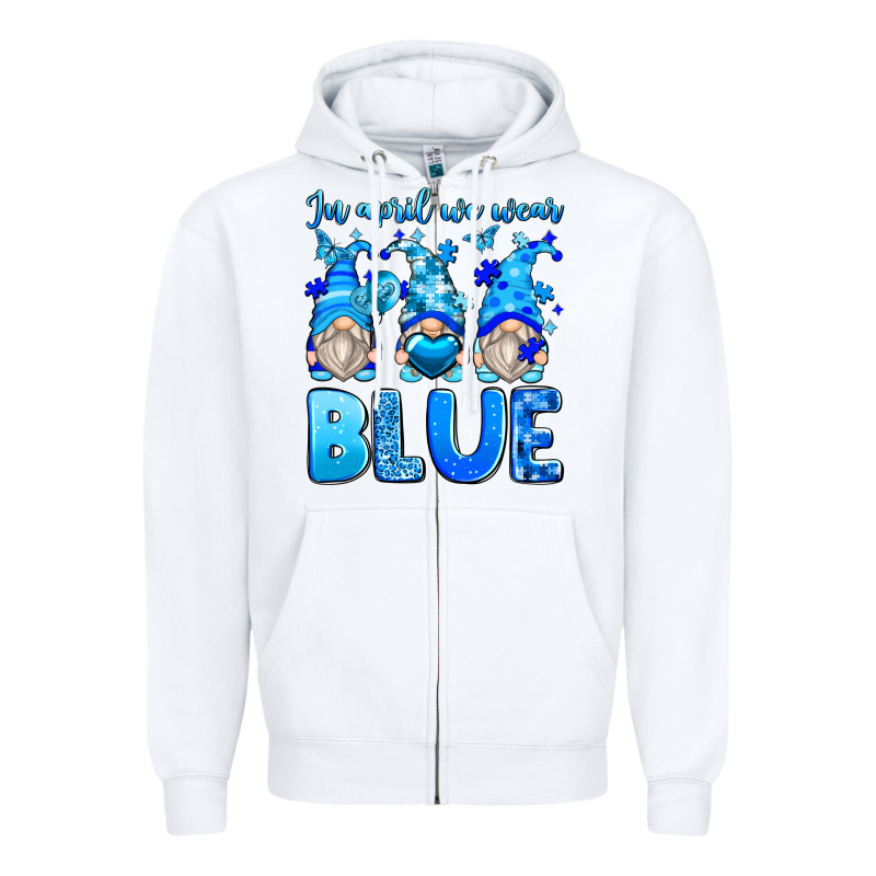 In April We Wear Blue Autism Gnomes Zipper Hoodie by Zillion Design Studio | Teevron