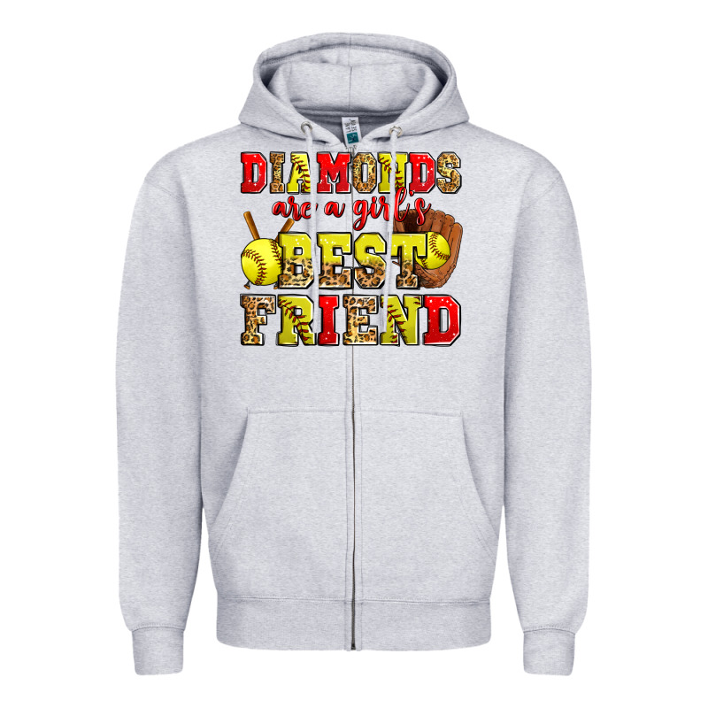 Diamonds Are A Girl's Best Friend Softball Zipper Hoodie by Zillion Design Studio | Teevron