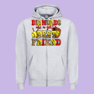 Diamonds Are A Girl's Best Friend Softball Zipper Hoodie Designed By Zillion Design Studio