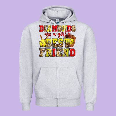 Diamonds Are A Girl's Best Friend Softball Zipper Hoodie Designed By Zillion Design Studio