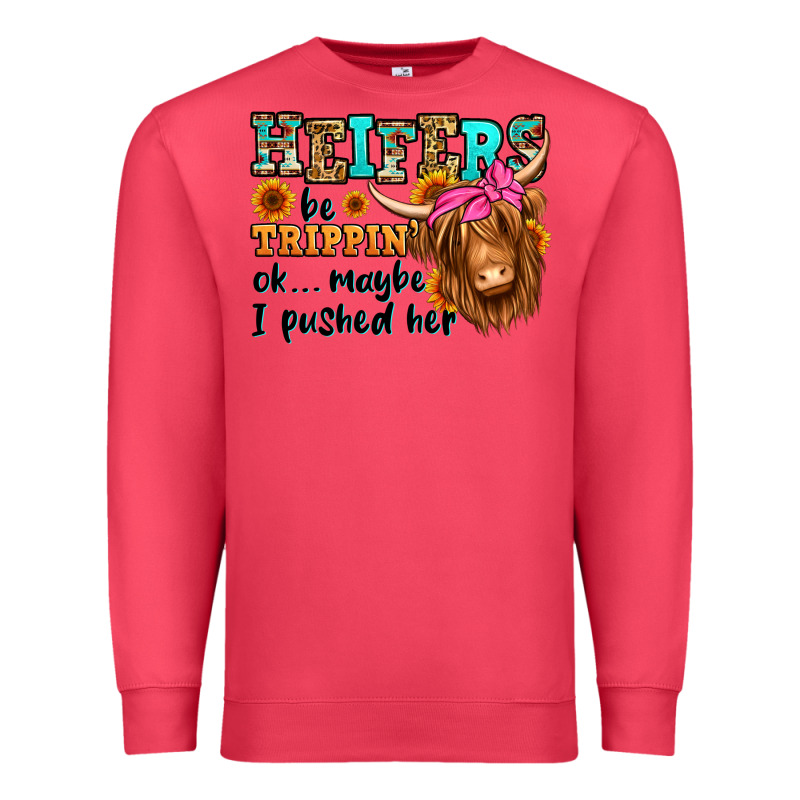 Heifers Be Trippin Ok Maybe I Pushed Her Long Hair Premium Sweatshirt by Jasminsmagicworld | Teevron