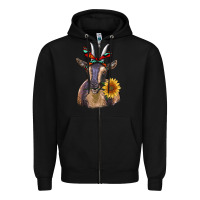 Black sunflower aztec ribbon goat Zipper Hoodie - RanaPortraitStore
