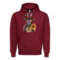 Burgundy sunflower aztec ribbon goat Zipper Hoodie - RanaPortraitStore