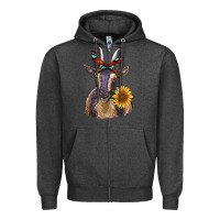 Charcoal Heather sunflower aztec ribbon goat Zipper Hoodie - RanaPortraitStore