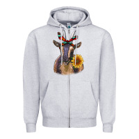 Heather Grey sunflower aztec ribbon goat Zipper Hoodie - RanaPortraitStore