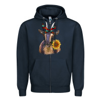 Navy sunflower aztec ribbon goat Zipper Hoodie - RanaPortraitStore