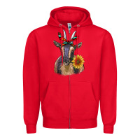 Red sunflower aztec ribbon goat Zipper Hoodie - RanaPortraitStore