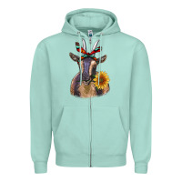 Seafoam sunflower aztec ribbon goat Zipper Hoodie - RanaPortraitStore