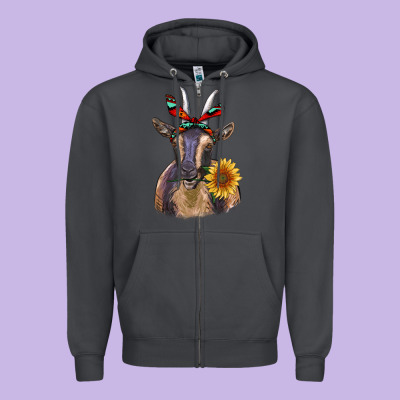 Sunflower Aztec Ribbon Goat Zipper Hoodie Designed By Ranaportraitstore