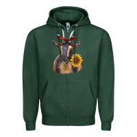 Sports Green sunflower aztec ribbon goat Zipper Hoodie - RanaPortraitStore
