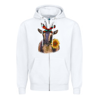 White sunflower aztec ribbon goat Zipper Hoodie - RanaPortraitStore