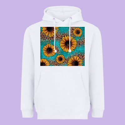 Sunflower Turquoise Glitter Heavyweight Hoodie Designed By Jahusdesignshop