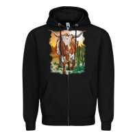 Black longhorn cow with desert background Zipper Hoodie - RanaPortraitStore