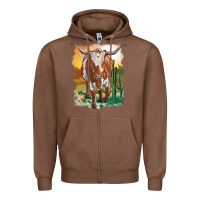 Chestnut longhorn cow with desert background Zipper Hoodie - RanaPortraitStore