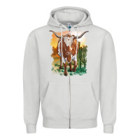 Dove Grey longhorn cow with desert background Zipper Hoodie - RanaPortraitStore