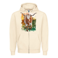 Sandshell longhorn cow with desert background Zipper Hoodie - RanaPortraitStore