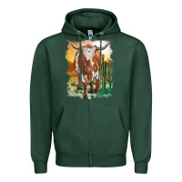 Sports Green longhorn cow with desert background Zipper Hoodie - RanaPortraitStore