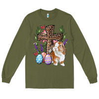 Army Green Easter bunny and floral cross Long Sleeve Tee - RanaPortraitStore