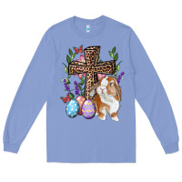 Colony Blue Easter bunny and floral cross Long Sleeve Tee - RanaPortraitStore