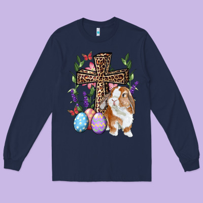 Long Sleeve Tee Easter bunny and floral cross