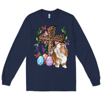 Navy Easter bunny and floral cross Long Sleeve Tee - RanaPortraitStore