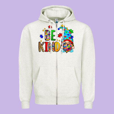 Be Kind Autism Gnome Zipper Hoodie Designed By Zillion Design Studio