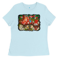 Baby Blue welcome ladybug gnome background Ladies Tee - BarkalooDesign