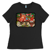 Black welcome ladybug gnome background Ladies Tee - BarkalooDesign