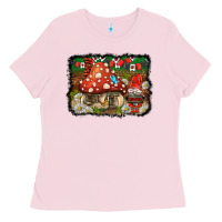 Bubblegum Pink welcome ladybug gnome background Ladies Tee - BarkalooDesign