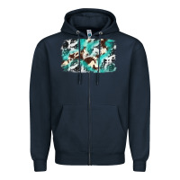 Navy Cowhide Background Western Zipper Hoodie - texasbilliewilder