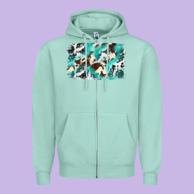 Cowhide Background Western Zipper Hoodie Designed By Texasbilliewilder