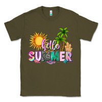 Army Green hello summer with sun Classic Tee - texasbilliewilder