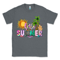 Charcoal Heather hello summer with sun Classic Tee - texasbilliewilder
