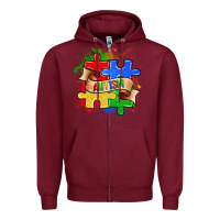 Burgundy autism puzzle pieces Zipper Hoodie - Zillion Design Studio