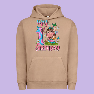 My 1 St Birthday With Little Cute Cow Urban Hoodie Designed By Nancycooperartshop