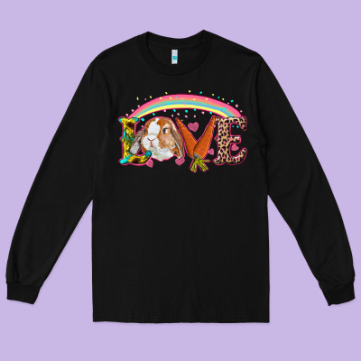 Long Sleeve Tee Easter Bunny Love With Rainbow