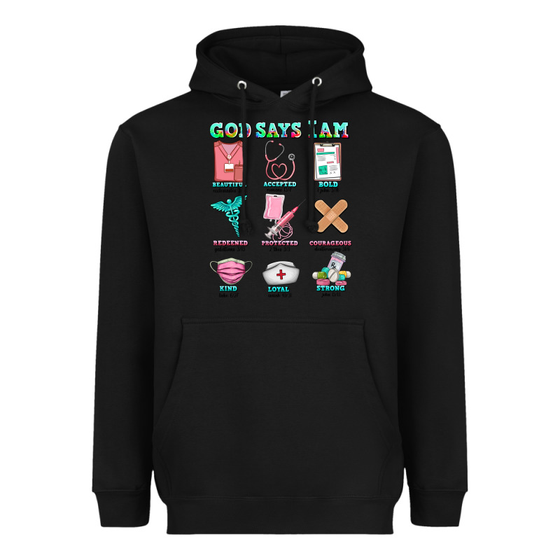 Nurse God Says I Am  Nurse Elements Heavyweight Hoodie by AdoDesignShop | Teevron