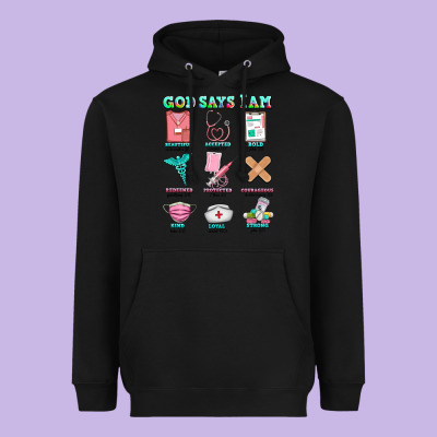 Nurse God Says I Am  Nurse Elements Heavyweight Hoodie Designed By Adodesignshop
