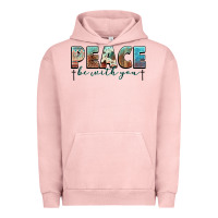 Pigment Salmon peace be with you cross Urban Hoodie - NancyCooperArtShop